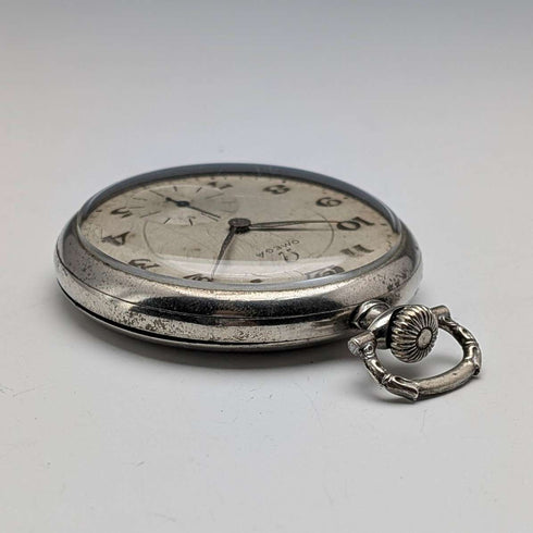 Circa 1930 Vintage Omega Pocket Watch Art Deco Style Alloy Open Face In Good Working Condition