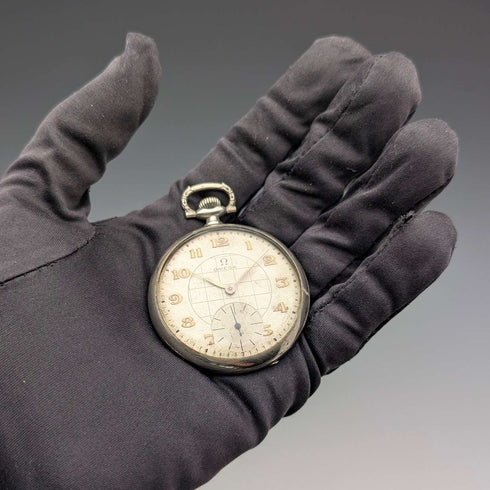Circa 1930 Vintage Omega Pocket Watch Art Deco Style Alloy Open Face In Good Working Condition
