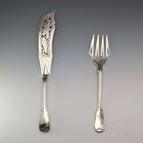 1850년 영국 앤틱 순은제 피쉬 서버 페어 총 314g John James Whiting