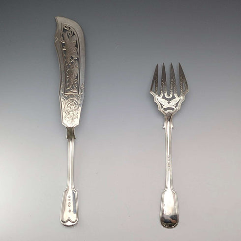 1850년 영국 앤틱 순은제 피쉬 서버 페어 총 314g John James Whiting