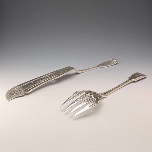 1850년 영국 앤틱 순은제 피쉬 서버 페어 총 314g John James Whiting