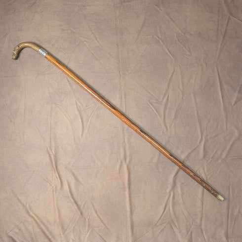 1919 British antique brown shaft dog head handle pure silver decorated walking stick 87cm Jonathan Howell