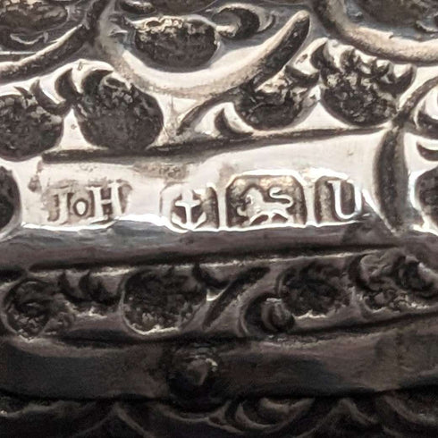 1919 British antique brown shaft dog head handle pure silver decorated walking stick 87cm Jonathan Howell