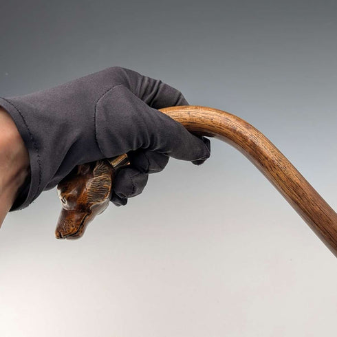 复古棕色轴树脂狗头手柄金色装饰手杖 90cm