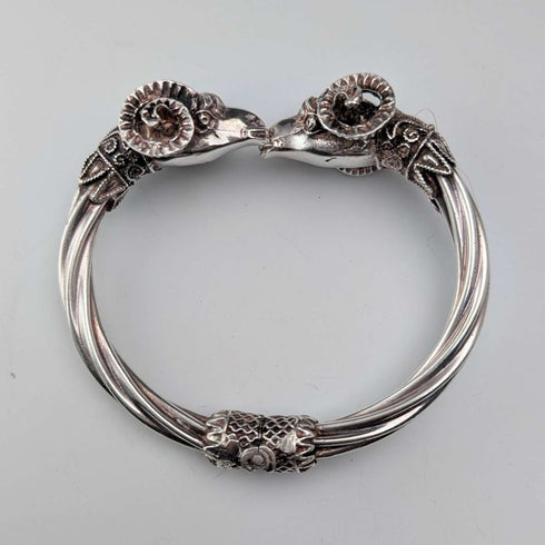 Vintage Sterling Silver Ram's Head Hinged Bangle Bracelet 42g