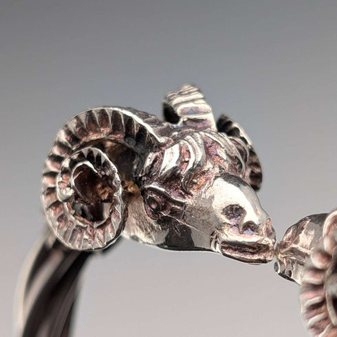Vintage Sterling Silver Ram's Head Hinged Bangle Bracelet 42g