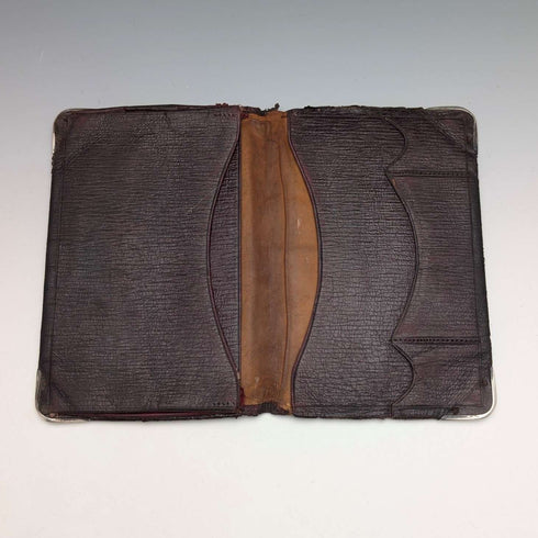 1895年 英国古董 纯银装饰 皮革折叠钱包 Henry Marshall