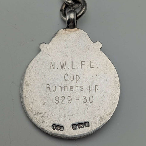1895 British Antique Sterling Silver Albert Chain, 64g, Sterling Silver Soccer Medal Fob