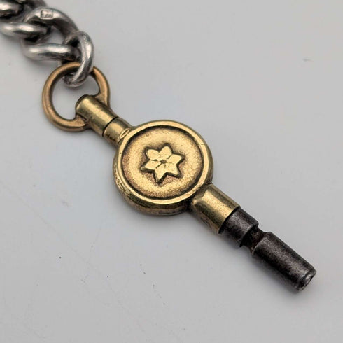 1895 British Antique Sterling Silver Albert Chain, 64g, Sterling Silver Soccer Medal Fob