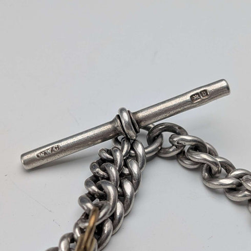 1895 British Antique Sterling Silver Albert Chain, 64g, Sterling Silver Soccer Medal Fob