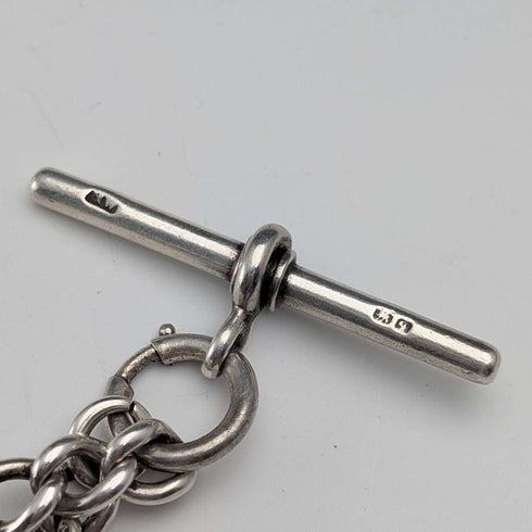 Hacia 1915, cadena Albert de plata esterlina antigua inglesa, 36 g, con dije de pajarito pintado a mano
