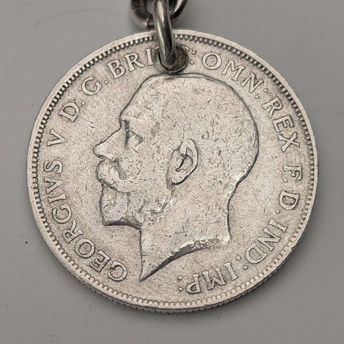 Cadena Albert doble de plata de ley antigua británica de 1923, 56 g, con moneda fob de plata de 1 florín, Britton & Sons