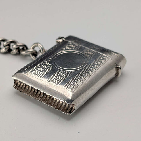 Cadena Albert de plata de ley antigua británica de 1920, 52 g, con petaca de plata de ley incluida.