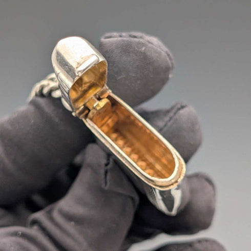 Cadena Albert de plata de ley antigua británica de 1920, 52 g, con petaca de plata de ley incluida.