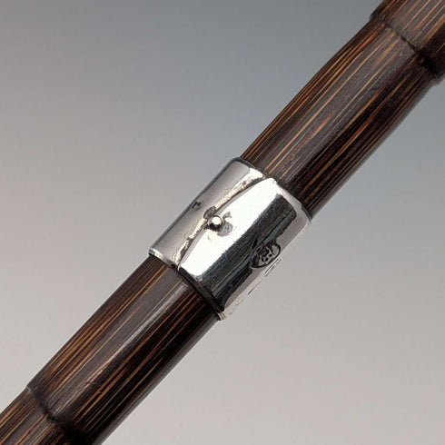 1908年英國古董棕色桿,弧形手柄,純銀裝飾輕便手杖,80厘米