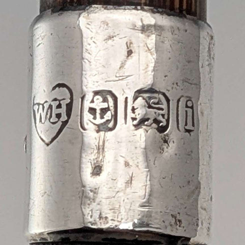 1908年英國古董棕色桿,弧形手柄,純銀裝飾輕便手杖,80厘米