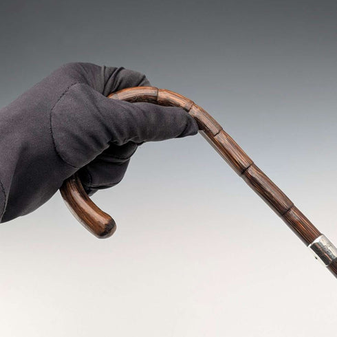 1908年英國古董棕色桿,弧形手柄,純銀裝飾輕便手杖,80厘米