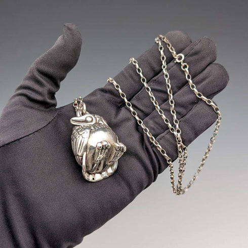 Colgante de búho de plata de ley vintage y collar de cadena de eslabones de plata de ley, 28 g en total, NAJO