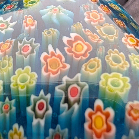 复古千花玻璃与纯银吊坠及纯银小豆链项链,总重80克