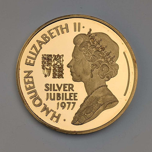 1977년 영국 엘리자베스 2세 여왕 실버 주빌리 순은 & 금도금 메달 Birmingham Mint 케이스 포함