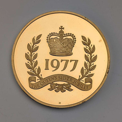 1977년 영국 엘리자베스 2세 여왕 실버 주빌리 순은 & 금도금 메달 Birmingham Mint 케이스 포함
