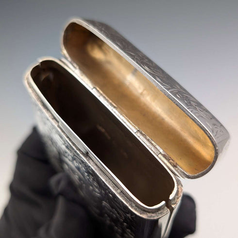 Estuche para cigarrillos de plata esterlina, antigüedad británica de 1902, 75 g, I.J. Evens&Co