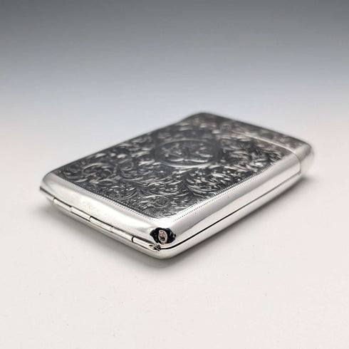 Estuche para cigarrillos de plata esterlina, antigüedad británica de 1902, 75 g, I.J. Evens&Co