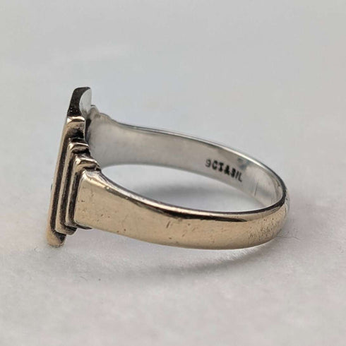 Anillo sello vintage de plata de ley y chapado en oro de 9 quilates (talla 22)