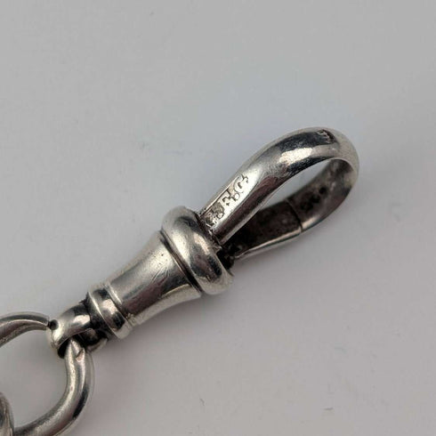 Cadena Albert de plata de ley, eslabones de fantasía, antigüedad británica de alrededor de 1894, 44 g, con medalla-fob de plata de ley