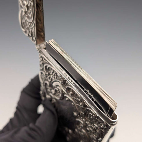 1898 British Antique Relief Sterling Silver Card Case, 69g, by Matthew John Jessop