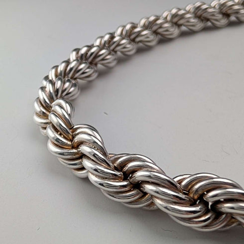 Collar de cadena trenzada extragruesa de plata esterlina vintage británica, 42 cm, 37,9 g, DN