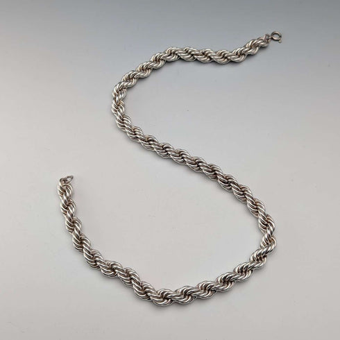 Collar de cadena trenzada extragruesa de plata esterlina vintage británica, 42 cm, 37,9 g, DN