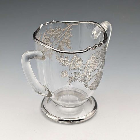 Azucarero y jarra para crema con baño de plata vintage de EE. UU., Silver City Glass Co.