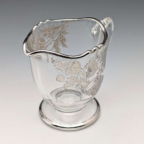 Azucarero y jarra para crema con baño de plata vintage de EE. UU., Silver City Glass Co.