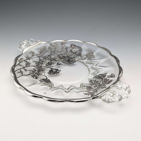 米国ヴィンテージ シルバーオーバーレイ スモールディッシュ 直径18cm Silver City Glass Co