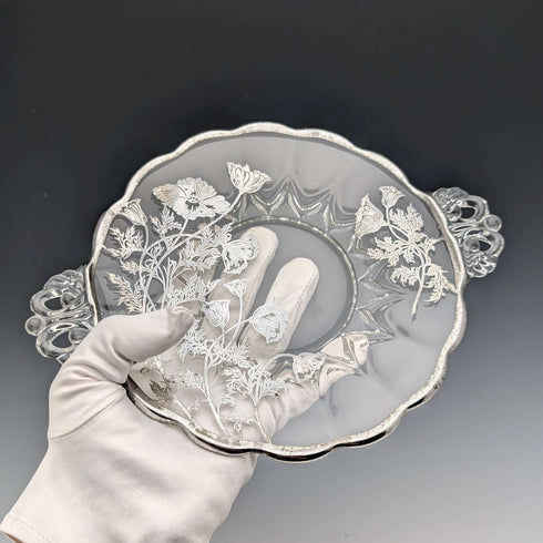 米国ヴィンテージ シルバーオーバーレイ スモールディッシュ 直径18cm Silver City Glass Co