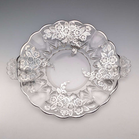美国古董银饰覆层大号浅盘 直径28cm Silver City Glass Co