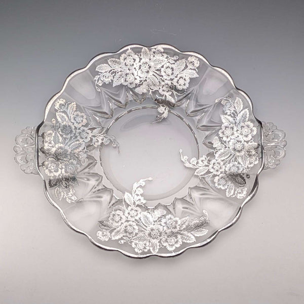 美国古董银饰覆层大号浅盘 直径28cm Silver City Glass Co