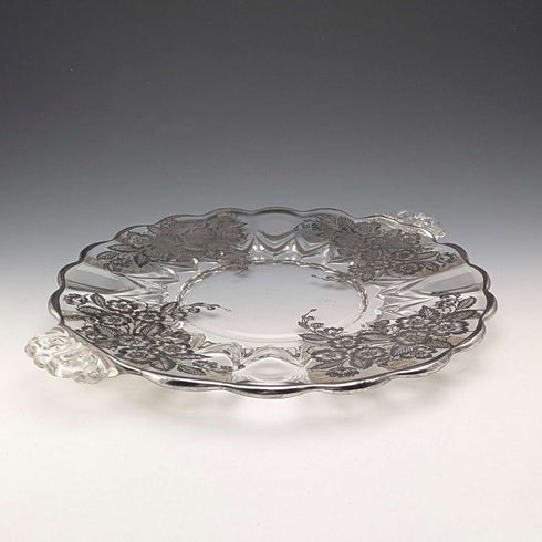 美国古董银饰覆层大号浅盘 直径28cm Silver City Glass Co