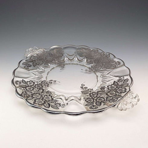 美国古董银饰覆层大号浅盘 直径28cm Silver City Glass Co