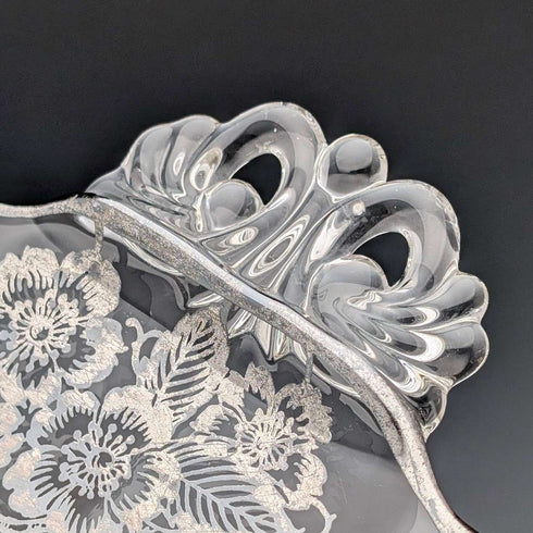 美国古董银饰覆层大号浅盘 直径28cm Silver City Glass Co