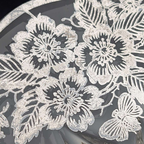 美国古董银饰覆层大号浅盘 直径28cm Silver City Glass Co