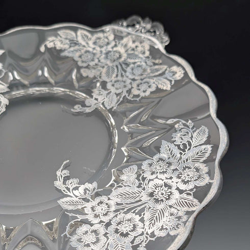美国古董银饰覆层大号浅盘 直径28cm Silver City Glass Co