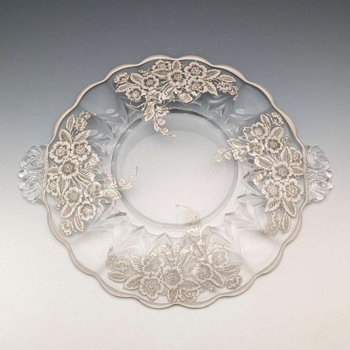 美国古董银饰覆层大号浅盘 直径28cm Silver City Glass Co