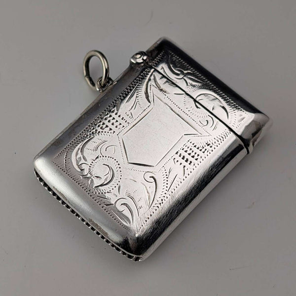 Vesta de plata de ley antigua británica de 1911, 18 g, caja de cerillas, Arthur Barnett & Co.