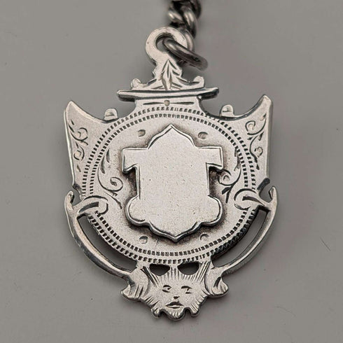 Cadena Albert doble de plata de ley antigua británica de 1919, 59 g, con medalla-fob de plata de ley