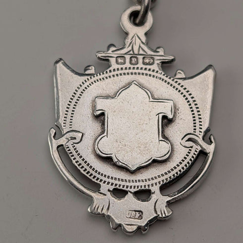 Cadena Albert doble de plata de ley antigua británica de 1919, 59 g, con medalla-fob de plata de ley