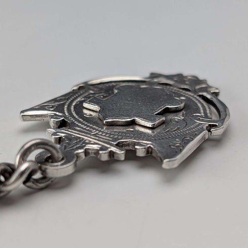 Cadena Albert doble de plata de ley antigua británica de 1919, 59 g, con medalla-fob de plata de ley