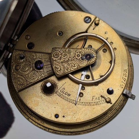 1888年 英国古董纯银表壳 钥匙上链大型怀表 直径56mm 运行良好