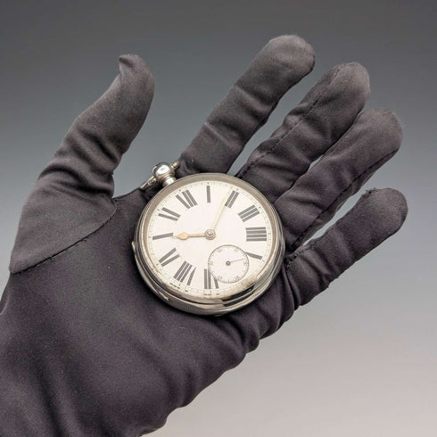 1888年 英国古董纯银表壳 钥匙上链大型怀表 直径56mm 运行良好